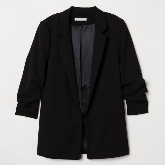 H&M gathered sleeves open front black blazer - Picture 1 of 5